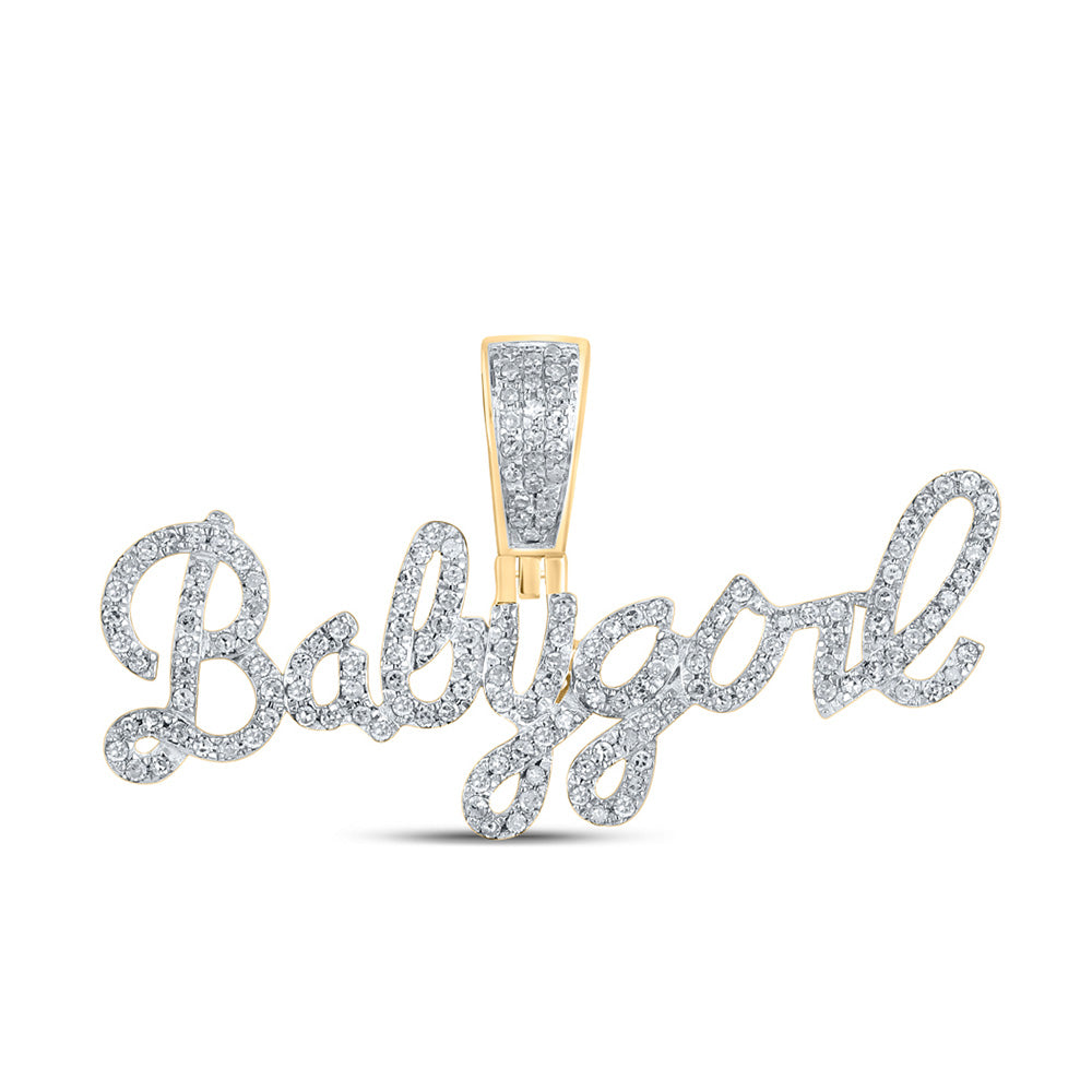 10K Yellow Gold Womens Round Diamond Baby Girl Phrase Pendant 3/8 Cttw, Length: 0.79 In, Width: 1.38 In