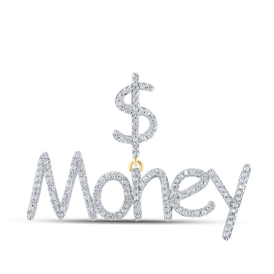 10K Yellow Gold Mens Round Diamond Dollar Money Phrase Charm Pendant 1/2 Cttw