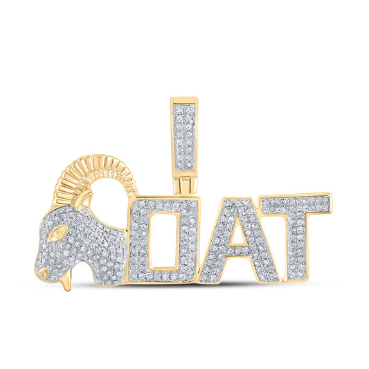 10K Yellow Gold Mens Round Diamond Goat Phrase Charm Pendant 1/2 Cttw