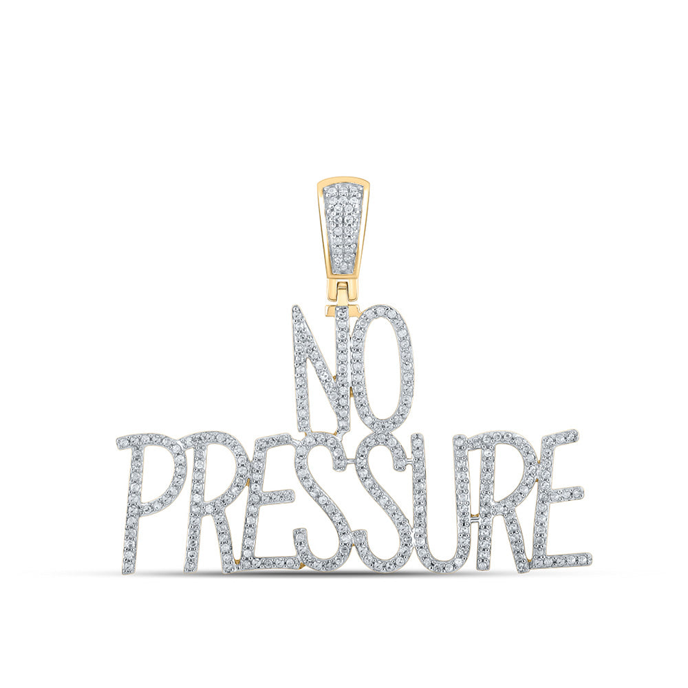 10K Yellow Gold Mens Round Diamond No Pressure Phrase Charm Pendant 3/4 Cttw, Length: 1.28 In, Width: 1.65 In