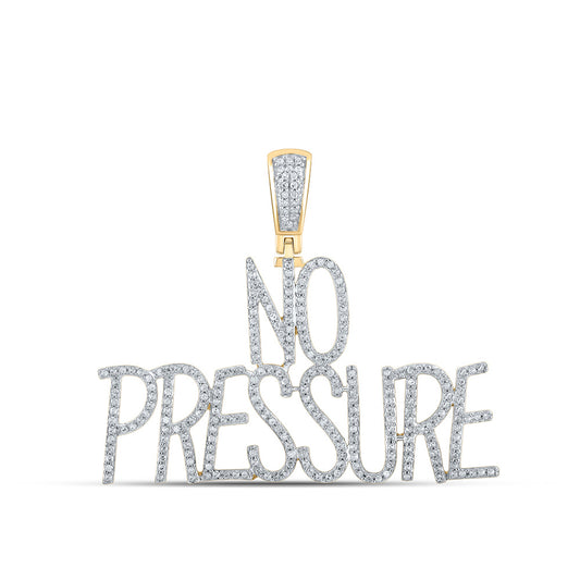 10K Yellow Gold Mens Round Diamond No Pressure Phrase Charm Pendant 3/4 Cttw, Length: 1.28 In, Width: 1.65 In