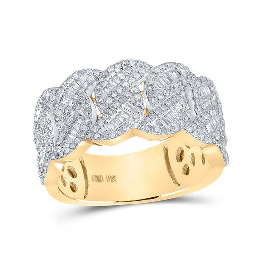 10K Yellow Gold Mens Baguette Diamond Cuban-link Band Ring 1 Cttw, Mens Size: 7-13