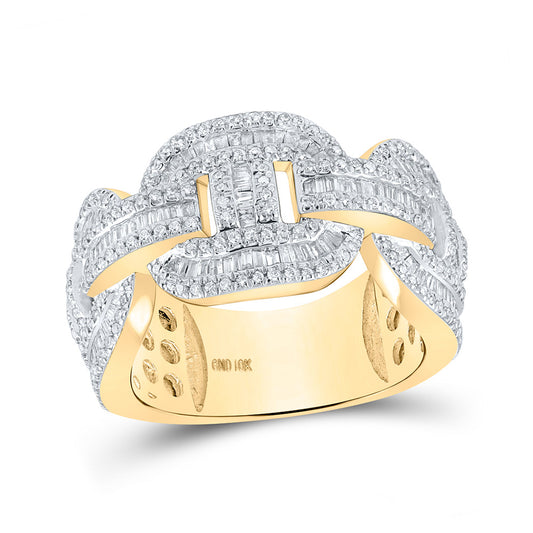 10K Yellow Gold Mens Baguette Diamond Gucci-link Band Ring 1-1/2 Cttw, Mens Size: 7-13