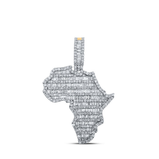 10K Yellow Gold Mens Baguette Diamond Africa Charm Pendant 2-3/4 Cttw, Length: 1.77 In, Width: 1.2 In