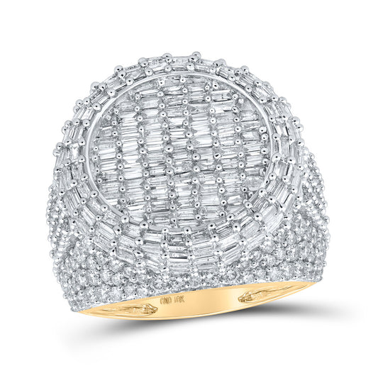 10K Yellow Gold Mens Baguette Diamond Circle Ring 4-1/2 Cttw, Mens Size: 7-13