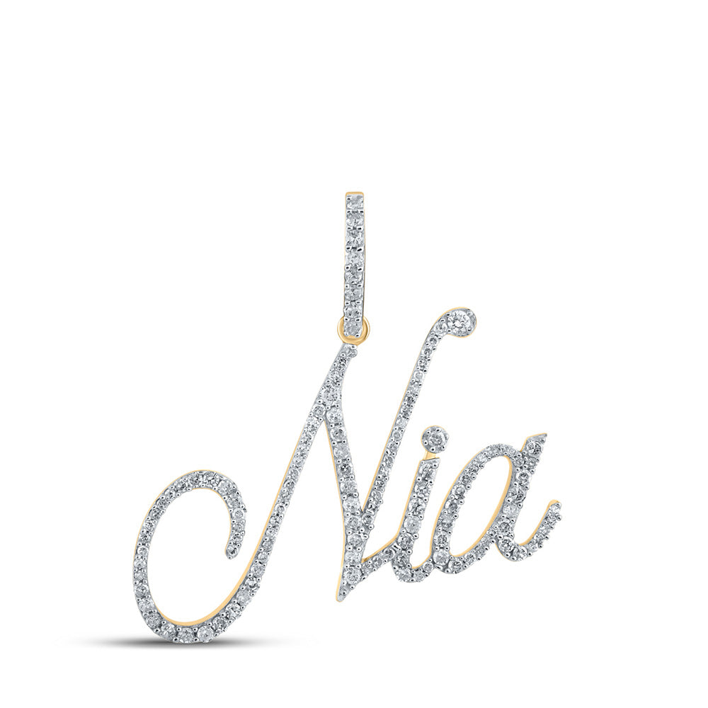10K Yellow Gold Round Diamond Name Charm Pendant