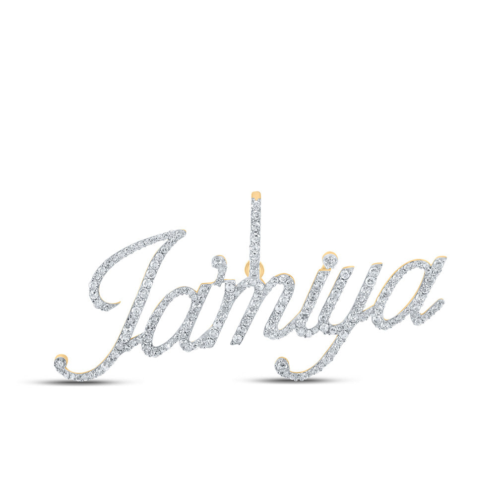 10K Yellow Gold Round Diamond Name Charm Pendant