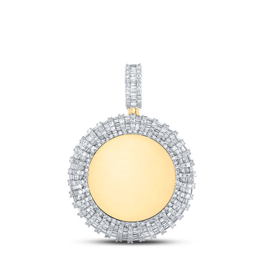 10K Yellow Gold Mens Baguette Diamond Memory Circle Charm Pendant 3 Cttw, Length: 1.88 In, Width: 1.37 In