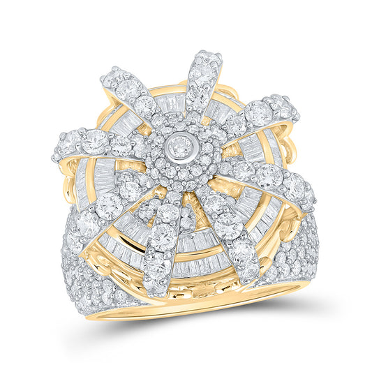 10K Yellow Gold Mens Baguette Diamond Crown Ring 6-1/2 Cttw, Mens Size: 7-13