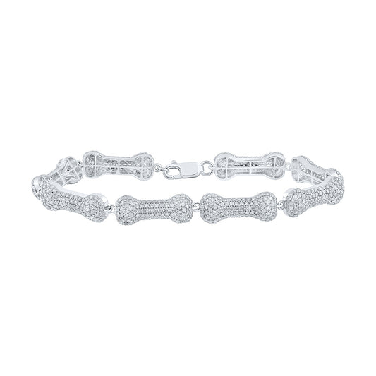 10K White Gold Womens Round Diamond Dog Bone Fashion Bracelet 5-1/4 Cttw
