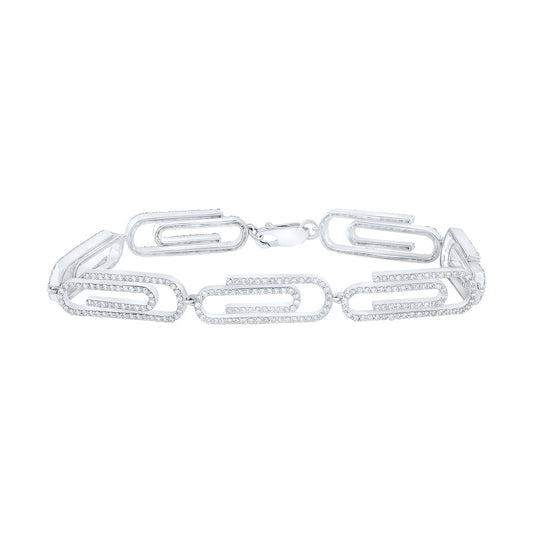 10K White Gold Womens Round Diamond Paper Clip Bracelet 3-1/3 Cttw