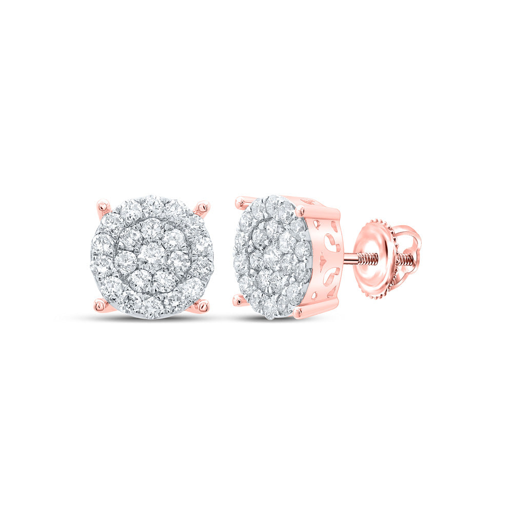 10K Rose Gold Womens Round Diamond Cluster Earrings 1 Cttw, Length: 0.37 In, Width: 0.37 In