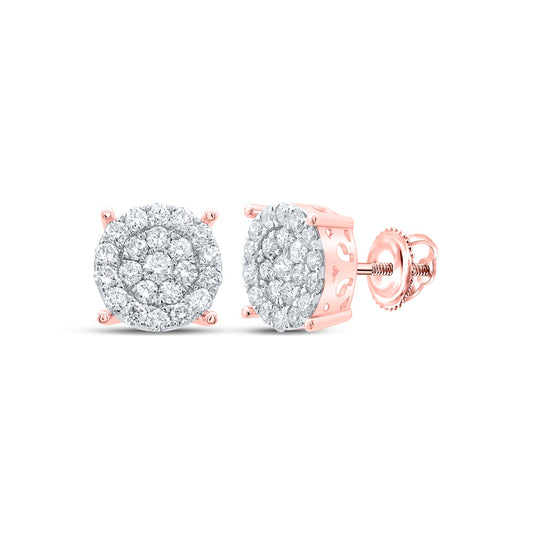 10K Rose Gold Womens Round Diamond Cluster Earrings 1 Cttw, Length: 0.37 In, Width: 0.37 In