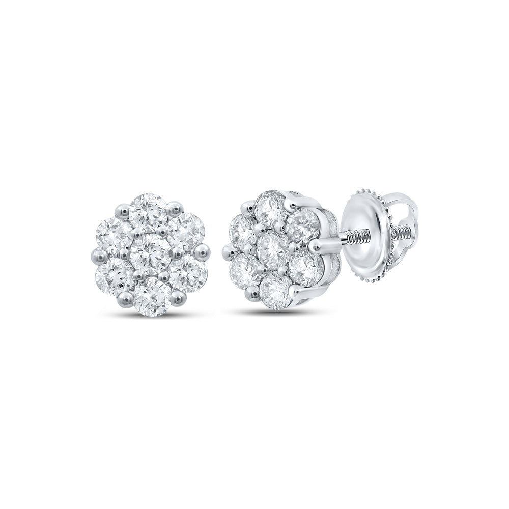 10K White Or Rose Gold Womens Round Diamond Flower Cluster Earrings
