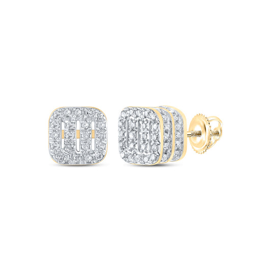 10K Yellow Gold Womens Round Diamond Square Earrings 1/3 Cttw