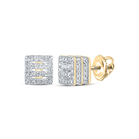 10K Yellow Gold Womens Round Diamond Square Earrings 1/3 Cttw
