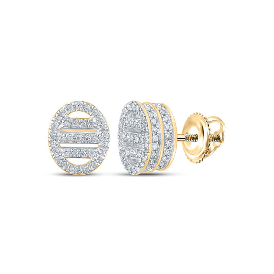 10K Yellow Gold Womens Round Diamond Oval Earrings 1/2 Cttw