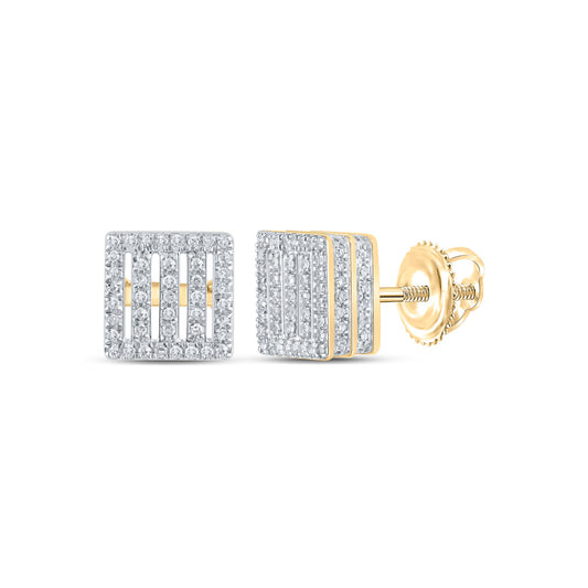 10K Yellow Gold Womens Round Diamond Square Earrings 1/2 Cttw