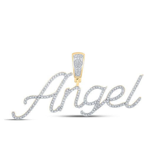 10K Yellow Gold Womens Round Diamond ANGEL Name Pendant 1/2 Cttw