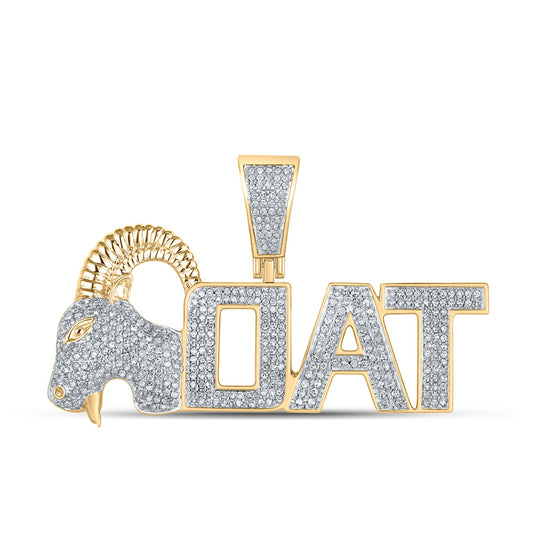 10K Yellow Gold Mens Round Diamond Goat Phrase Charm Pendant 1 Cttw, Length: 1.24 In, Width: 1.84 In