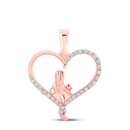 10K Rose Gold Womens Round Diamond Heart Child Mom Pendant 1/5 Cttw
