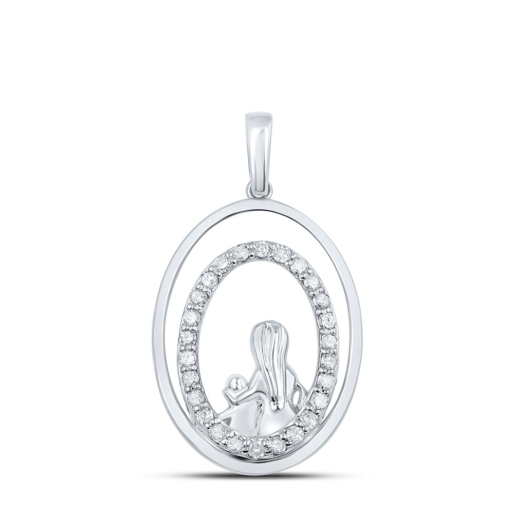 10K Yellow Or White Or Rose Gold Womens Round Diamond Oval Child Mom Pendant