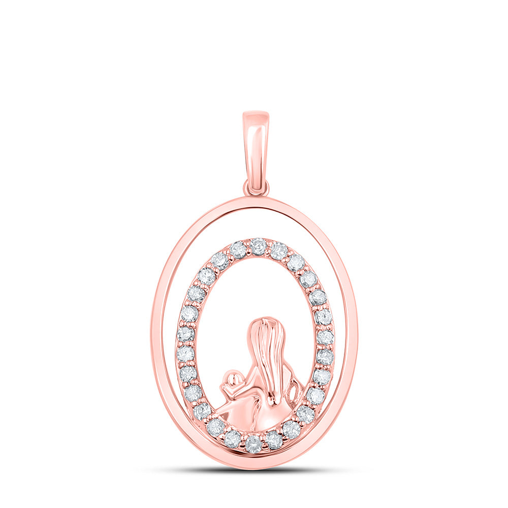 10K Yellow Or White Or Rose Gold Womens Round Diamond Oval Child Mom Pendant