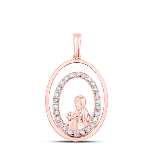 10K Yellow Or White Or Rose Gold Womens Round Diamond Oval Child Mom Pendant