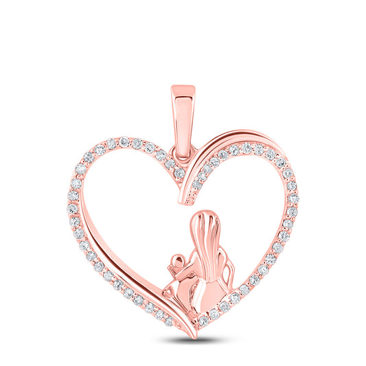 10K Rose Gold Womens Round Diamond Heart Child Mom Pendant 1/5 Cttw