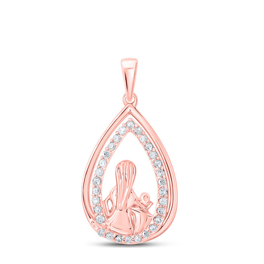 10K Yellow Or White Or Rose Gold Womens Round Diamond Child Mom Pendant