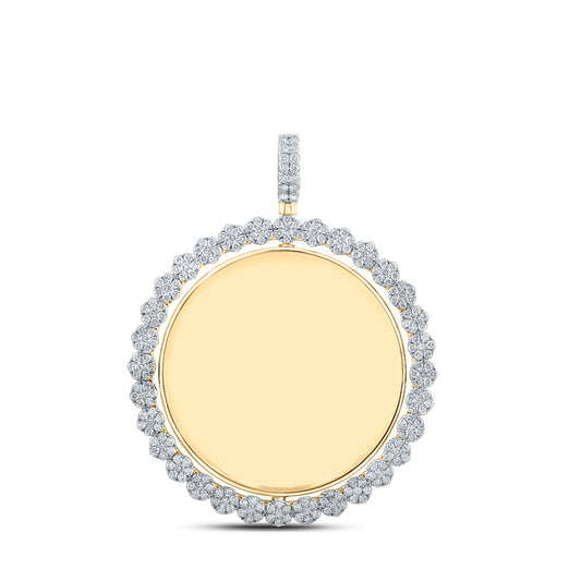 10K Yellow Gold Mens Round Diamond Double Side Memory Circle Charm Pendant 4-5/8 Cttw, Length: 2.76 In, Width: 2.09 In