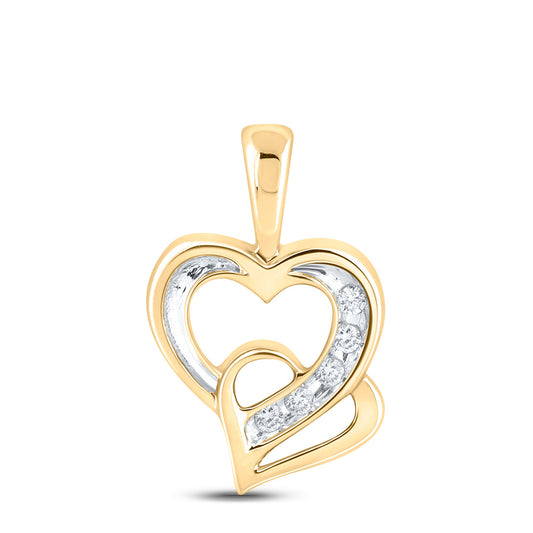 10K Yellow Gold Womens Round Diamond Double Heart Pendant 1/20 Cttw, Length: 0.71 In, Width: 0.47 In