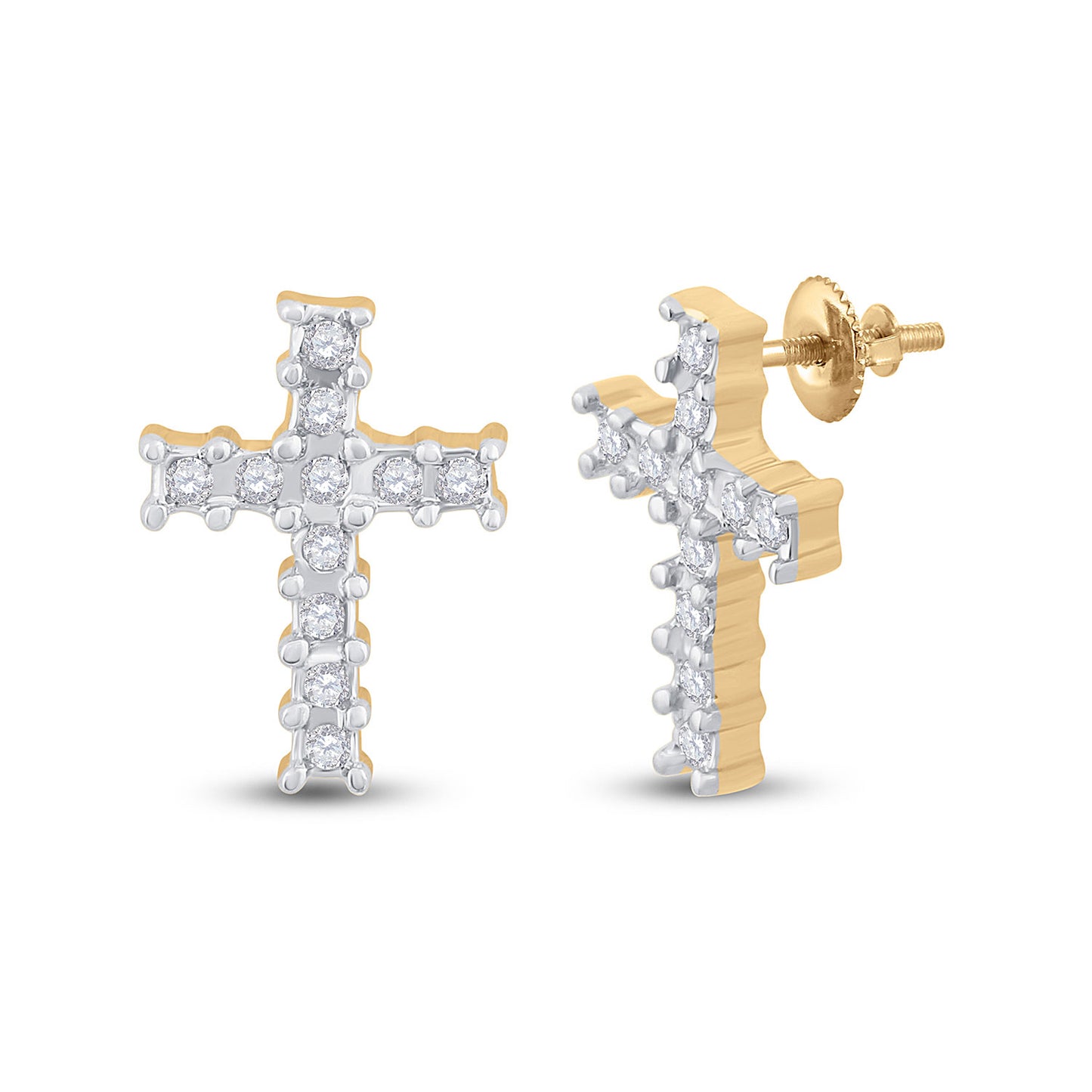 10K White Or Yellow Gold Womens Round Diamond Cross Earrings