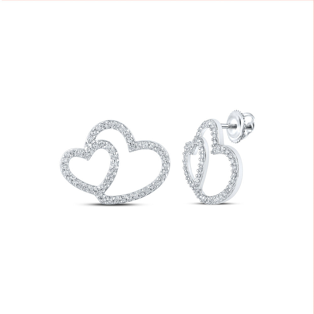 10K Yellow Or White Or Rose Gold Womens Round Diamond Heart Earrings