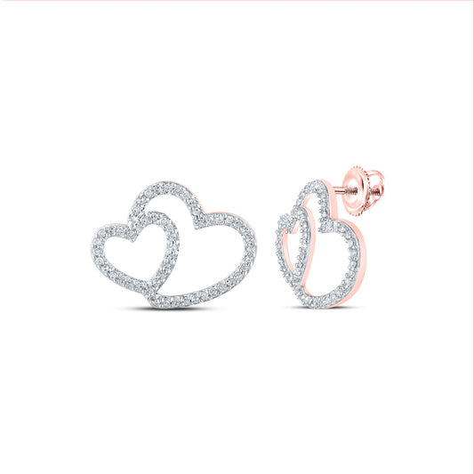 10K Yellow Or White Or Rose Gold Womens Round Diamond Heart Earrings