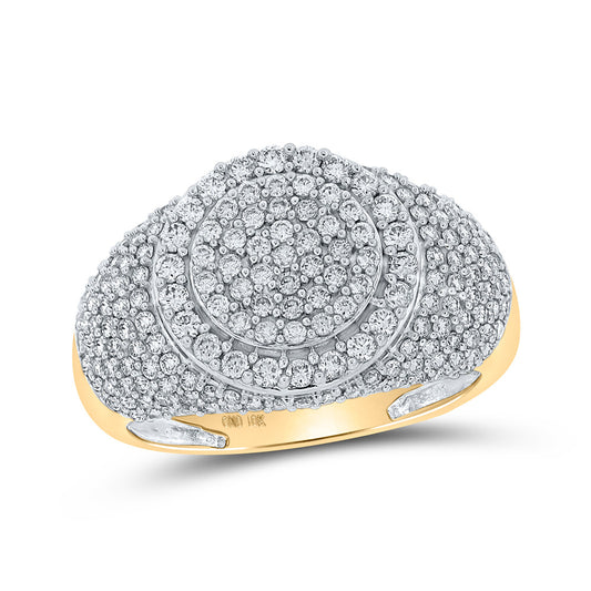 10K Yellow Gold Mens Round Diamond Circle Cluster Ring 1-3/4 Cttw, Mens Size: 7-13