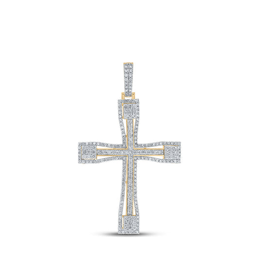 10K Yellow Gold Mens Round Diamond Cross Charm Pendant 2-1/2 Cttw