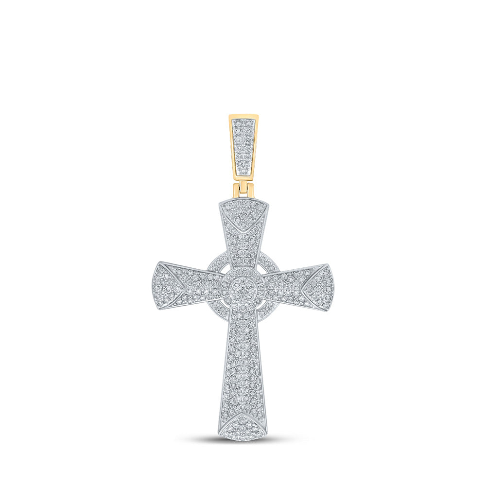 10K Yellow Gold Mens Round Diamond Cross Charm Pendant 2-3/4 Cttw