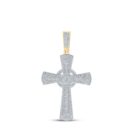 10K Yellow Gold Mens Round Diamond Cross Charm Pendant 2-3/4 Cttw
