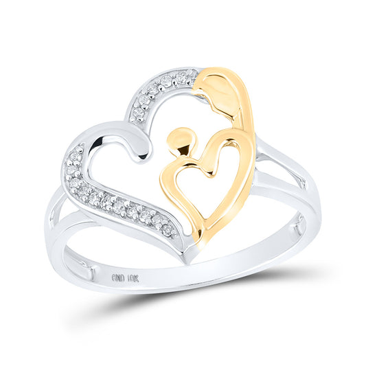 10K Two-tone Gold Womens Round Diamond Heart Ring 1/20 Cttw, Womens Size: 5-10