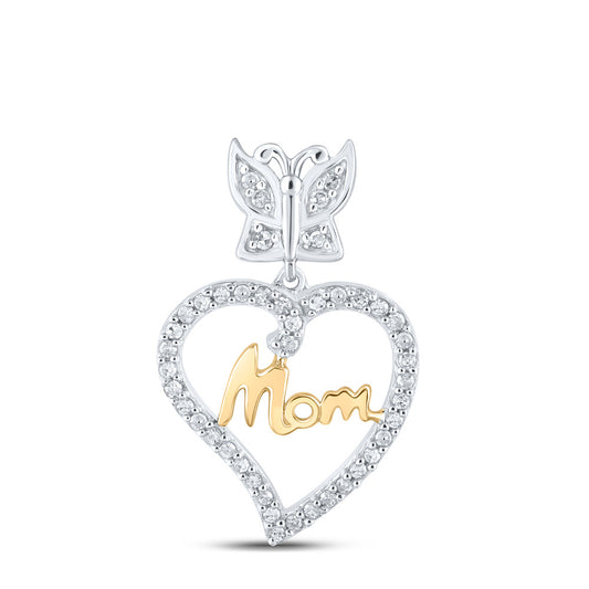 10K Two-tone Gold Womens Round Diamond Mom Heart Pendant 1/8 Cttw