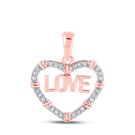 10K Rose Gold Womens Round Diamond Love Heart Pendant 1/6 Cttw
