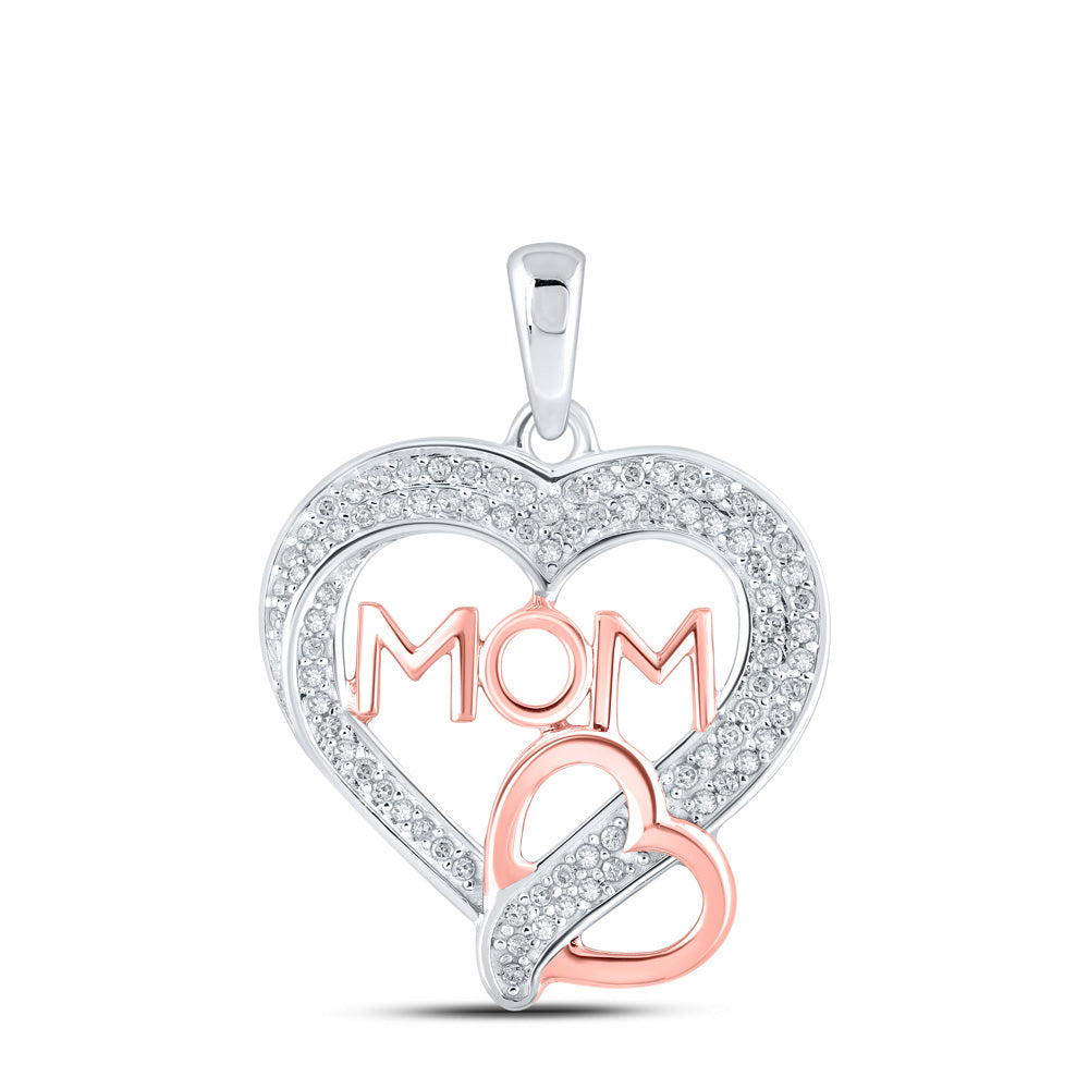 10K Two-tone Gold Womens Round Diamond Mom Heart Pendant 1/4 Cttw