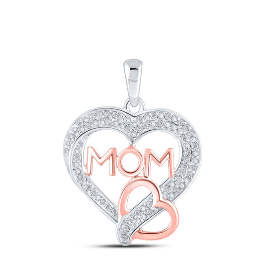 10K Two-tone Gold Womens Round Diamond Mom Heart Pendant 1/4 Cttw