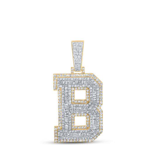 10K Two-tone Gold Mens Baguette Diamond Initial Letter Charm Pendant