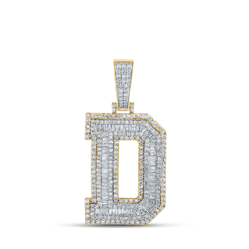 10K Two-tone Gold Mens Baguette Diamond Initial Letter Charm Pendant