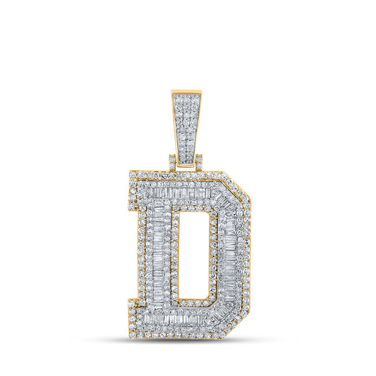 10K Two-tone Gold Mens Baguette Diamond Initial Letter Charm Pendant