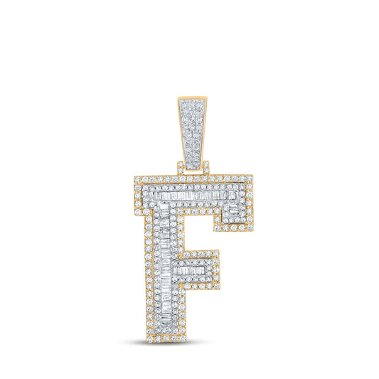 10K Two-tone Gold Mens Baguette Diamond Initial Letter Charm Pendant