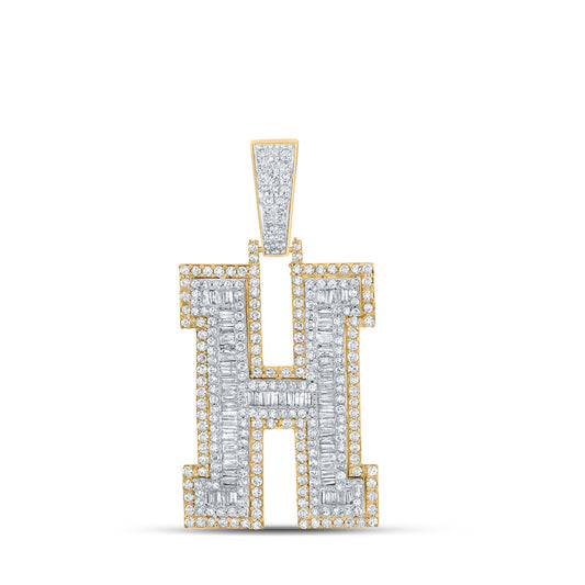 10K Two-tone Gold Mens Baguette Diamond Initial Letter Charm Pendant