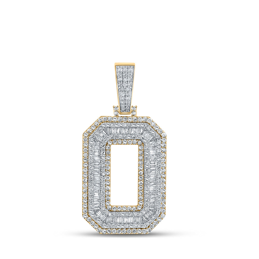 10K Two-tone Gold Mens Baguette Diamond Number 0 Charm Pendant 2-1/5 Cttw, Length: 1.81 In, Width: 0.92 In